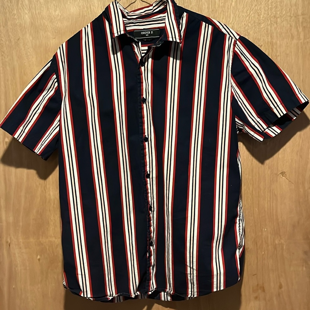Forever 21 stylish striped button up shirt size mens large